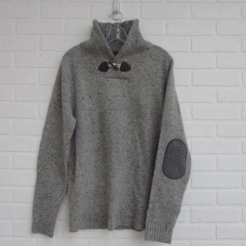 Simons E 31 Grey Tweed Lamb's Wool Shawl Collar Elbow Patches Pull Over Medium